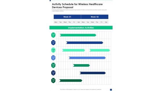 Activity Schedule For Wireless Healthcare Devices Proposal One Pager Sample Example Document