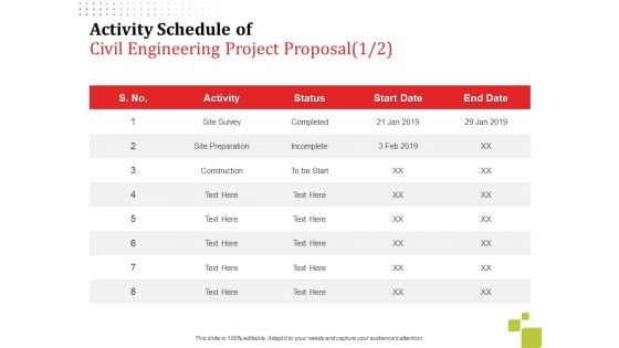 Activity Schedule Of Civil Engineering Project Proposal Survey Ppt Slides Graphics PDF