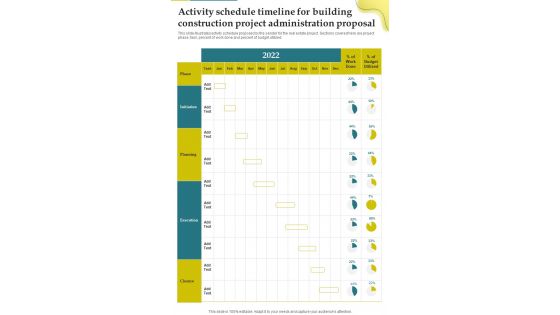 Activity Schedule Timeline For Building Construction Project Administration Proposal One Pager Sample Example Document Activity Schedule Timeline For Building Construction Project Administration Proposal One Pager Sample Example Document
