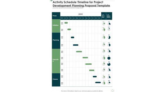 Activity Schedule Timeline For Project Development Planning Template One Pager Sample Example Document