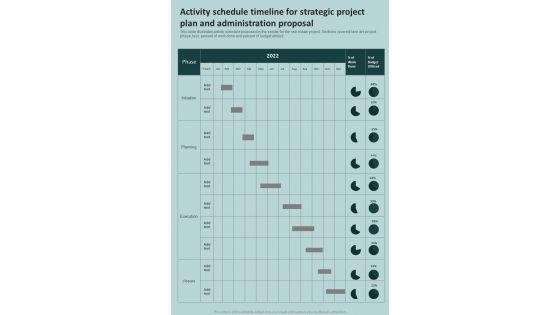 Activity Schedule Timeline Strategic Project Plan Administration Proposal One Pager Sample Example Document Activity Schedule Timeline Strategic Project Plan Administration Proposal One Pager Sample Example Document