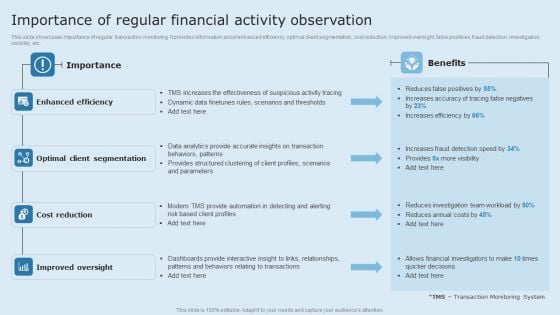 Actual Time Transaction Monitoring Software And Strategies Importance Of Regular Financial Activity Observation Summary PDF