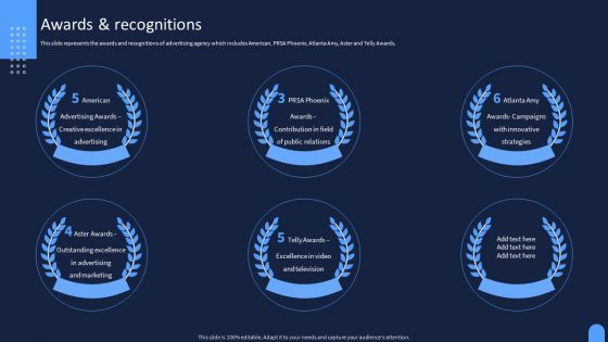 Ad And Media Agency Company Profile Awards And Recognitions Elements PDF