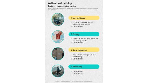 Additional Service Offerings Business Transportation Service One Pager Sample Example Document Additional Service Offerings Business Transportation Service One Pager Sample Example Document
