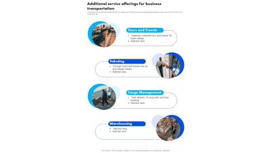 Additional Service Offerings For Business Transportation One Pager Sample Example Document Additional Service Offerings For Business Transportation One Pager Sample Example Document