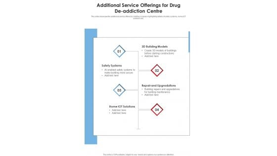 Additional Service Offerings For Drug De Addiction Centre One Pager Sample Example Document Additional Service Offerings For Drug De Addiction Centre One Pager Sample Example Document