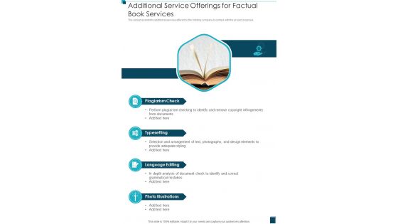 Additional Service Offerings For Factual Book Services One Pager Sample Example Document