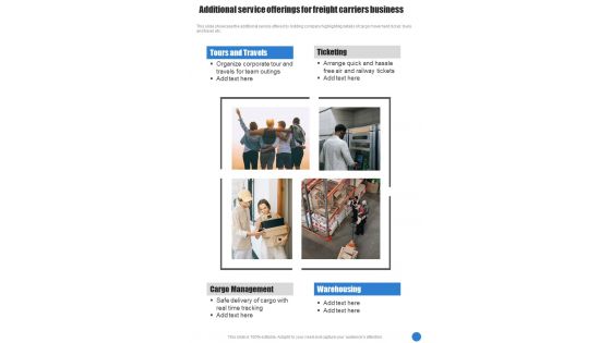 Additional Service Offerings For Freight Carriers Business One Pager Sample Example Document Additional Service Offerings For Freight Carriers Business One Pager Sample Example Document