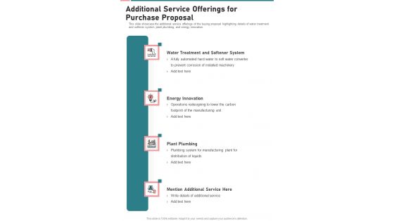 Additional Service Offerings For Purchase Proposal One Pager Sample Example Document