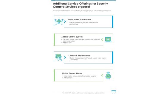 Additional Service Offerings For Security Camera Services Proposal One Pager Sample Example Document Additional Service Offerings For Security Camera Services Proposal One Pager Sample Example Document