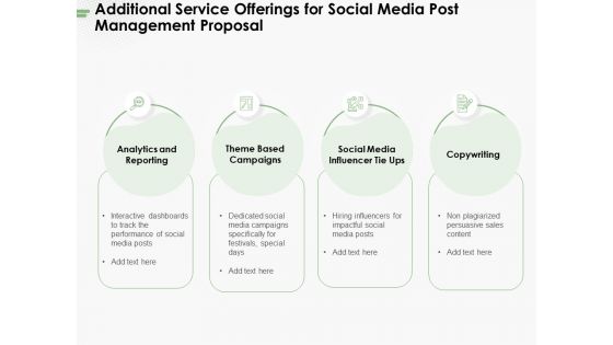 Additional Service Offerings For Social Media Post Management Proposal Ppt PowerPoint Presentation Ideas Gallery PDF