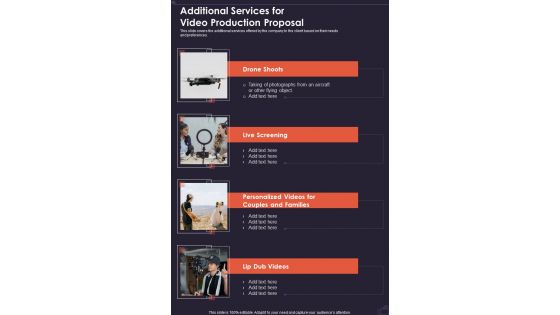 Additional Services For Video Production Proposal One Pager Sample Example Document