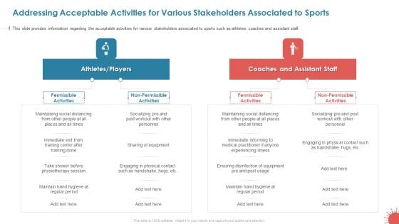 Addressing Acceptable Activities For Various Stakeholders Associated To Sports Inspiration PDF