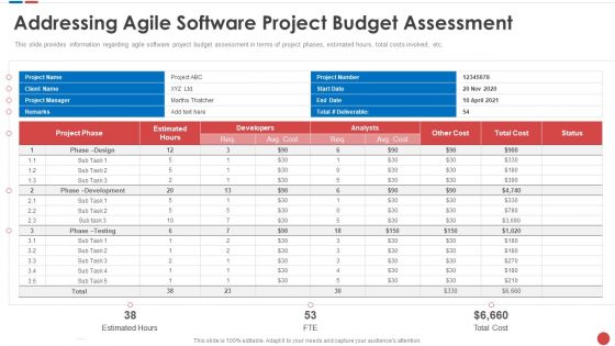 Addressing Agile Software Project Budget Assessment Budgeting For Software Project IT Clipart PDF