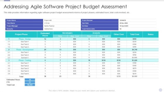 Addressing Agile Software Project Budget Assessment Summary PDF Addressing Agile Software Project Budget Assessment Summary PDF