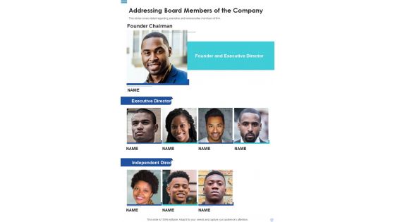 Addressing Board Members Of The Company Template 236 One Pager Documents Addressing Board Members Of The Company Template 236 One Pager Documents