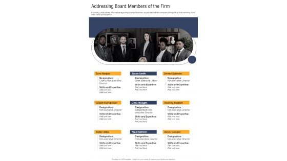 Addressing Board Members Of The Firm One Pager Documents