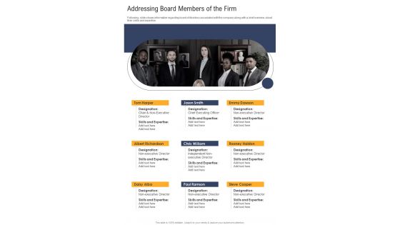 Addressing Board Members Of The Firm One Pager Documents Addressing Board Members Of The Firm One Pager Documents