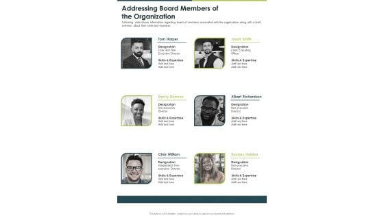 Addressing Board Members Of The Organization One Pager Documents Addressing Board Members Of The Organization One Pager Documents