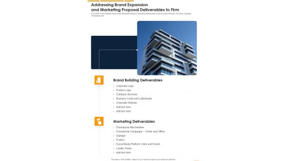 Addressing Brand Expansion And Marketing Proposal One Pager Sample Example Document