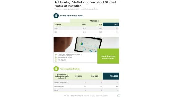 Addressing Brief Information About Student Profile At Institution One Pager Documents Addressing Brief Information About Student Profile At Institution One Pager Documents