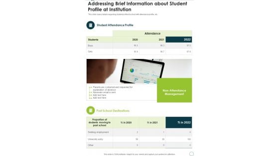 Addressing Brief Information About Student Profile At Institution One Pager Documents