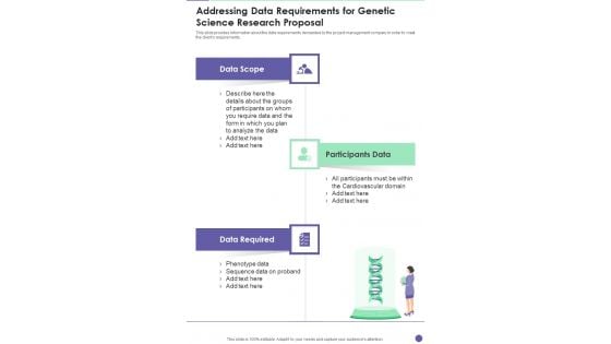 Addressing Data Requirements For Genetic Science Research Proposal One Pager Sample Example Document