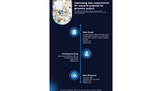 Addressing Data Requirements For Research Proposal For Genomics Project One Pager Sample Example Document