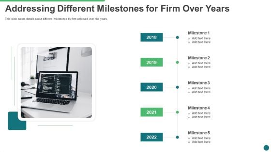 Addressing Different Milestones For Firm Over Years Ppt Infographics Example PDF