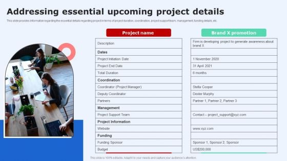 Addressing Essential Upcoming Project Details Slides PDF