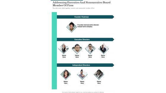 Addressing Executive And Nonexecutive Board Member Of Firm One Pager Documents