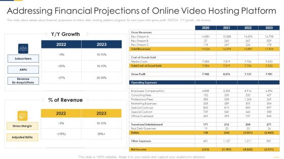 Addressing Financial Projections Of Online Video Hosting Platform Elements PDF