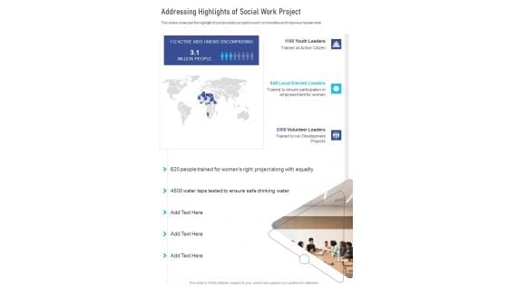 Addressing Highlights Of Social Work Project One Pager Documents