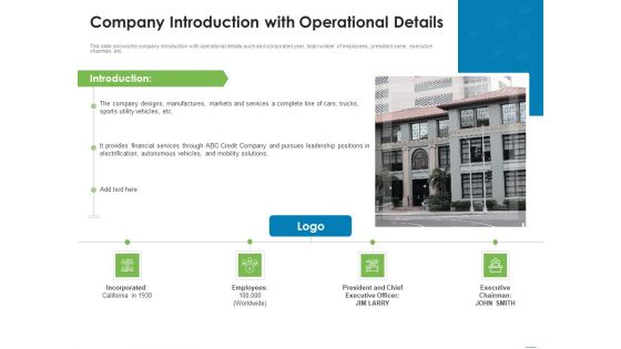 Addressing Inorganic Growth For Business Expansion Company Introduction With Operational Details Formats PDF