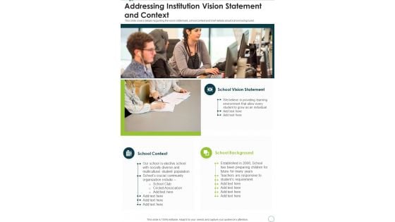 Addressing Institution Vision Statement And Context One Pager Documents