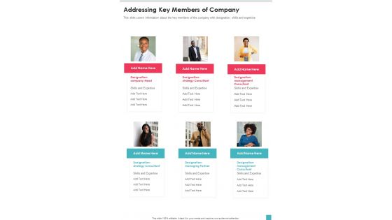 Addressing Key Members Of Company One Pager Documents