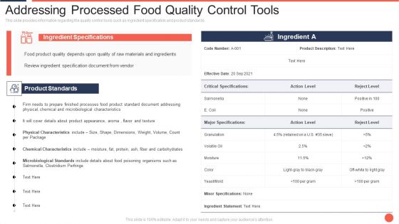 Addressing Processed Food Quality Control Tools Assuring Food Quality And Hygiene Sample PDF