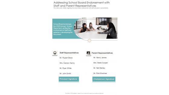 Addressing School Board Endorsement With Staff And Parent Representatives One Pager Documents Addressing School Board Endorsement With Staff And Parent Representatives One Pager Documents
