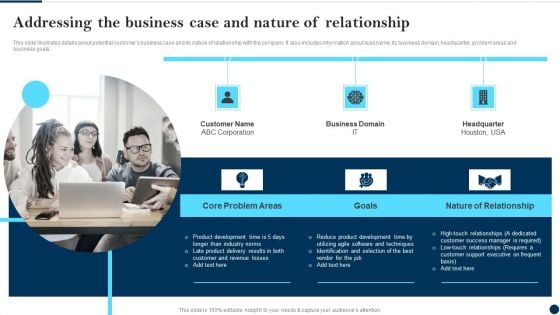 Addressing The Business Case And Nature Of Relationship Client Success Best Practices Guide Icons PDF Addressing The Business Case And Nature Of Relationship Client Success Best Practices Guide Icons PDF