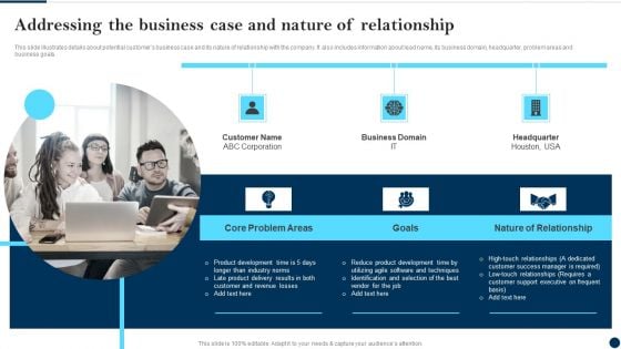 Addressing The Business Case And Nature Of Relationship Client Success Best Practices Guide Icons PDF