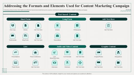 Addressing The Formats And Elements Used For Content Marketing Campaign Professional PDF