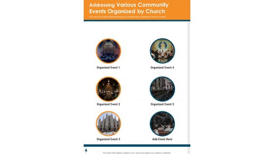 Addressing Various Community Events Organized By Church One Pager Documents