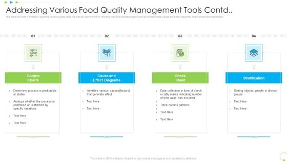 Addressing Various Food Quality Management Tools Contd Uplift Food Production Company Quality Standards Mockup PDF Addressing Various Food Quality Management Tools Contd Uplift Food Production Company Quality Standards Mockup PDF
