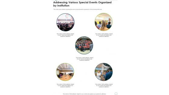 Addressing Various Special Events Organized By Institution One Pager Documents Addressing Various Special Events Organized By Institution One Pager Documents