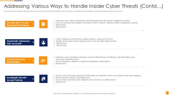 Addressing Various Ways To Handle Mitigating Cybersecurity Threats And Vulnerabilities Template PDF