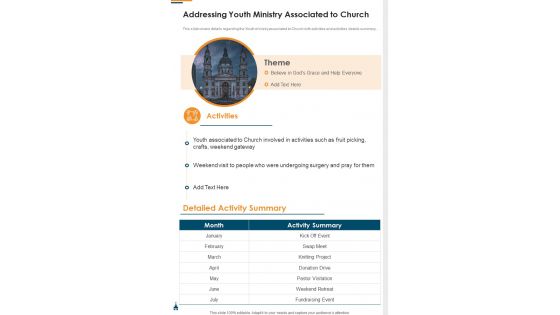 Addressing Youth Ministry Associated To Church One Pager Documents