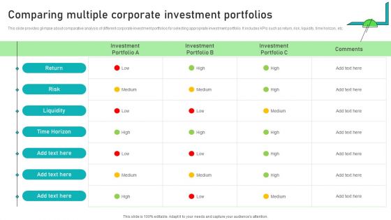 Adjusting Financial Strategies And Planning Comparing Multiple Corporate Investment Portfolios Themes PDF