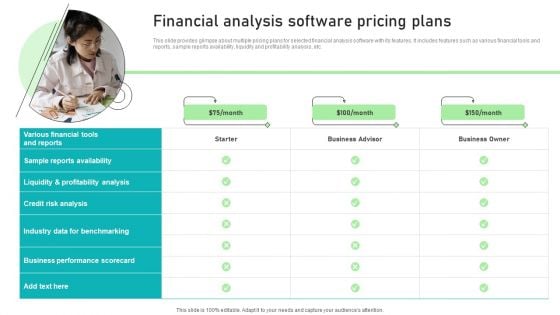 Adjusting Financial Strategies And Planning Financial Analysis Software Pricing Plans Formats PDF
