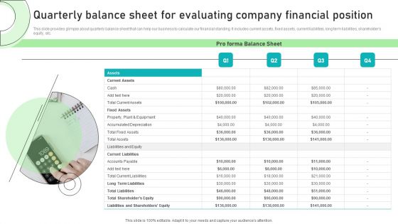 Adjusting Financial Strategies And Planning Quarterly Balance Sheet For Evaluating Company Financial Position Topics PDF