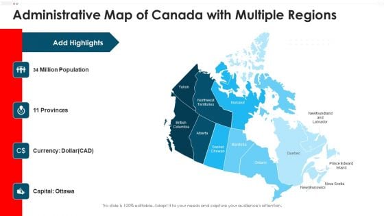 Administrative Map Of Canada With Multiple Regions Infographics PDF